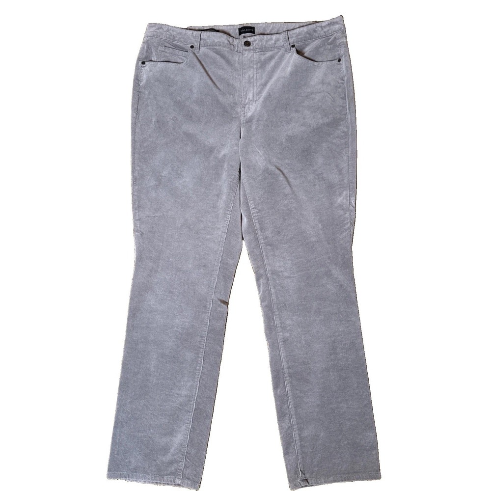Talbots Corduroy Straight Leg Pants Women Size 16W Gray Pocket Stretch